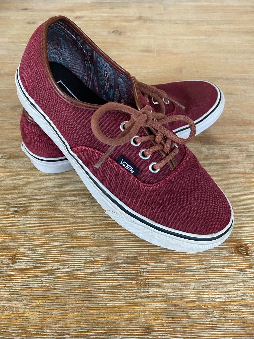 Vans Burgundy Canvas Low-Top Sneakers with Brown Laces